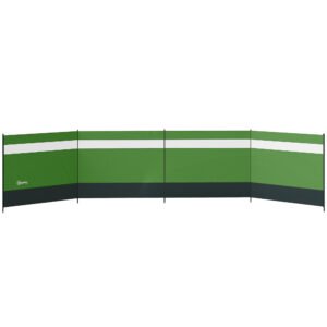 Outsunny Camping Windbreaker with Clear Windows, Carry Bag and Steel Poles, for Beach Caravan Campervan, 725 x 140cm, Army Green