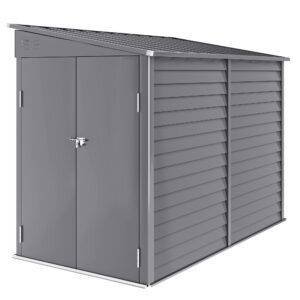 Outsunny 5 x 9ft Galvanised Metal Garden Shed with Foundation Kit, Outdoor Lean-to Shed, Tool Storage House with Lockable Doors, Gloves and 2 Air Vents for Patio, Garden, Grey