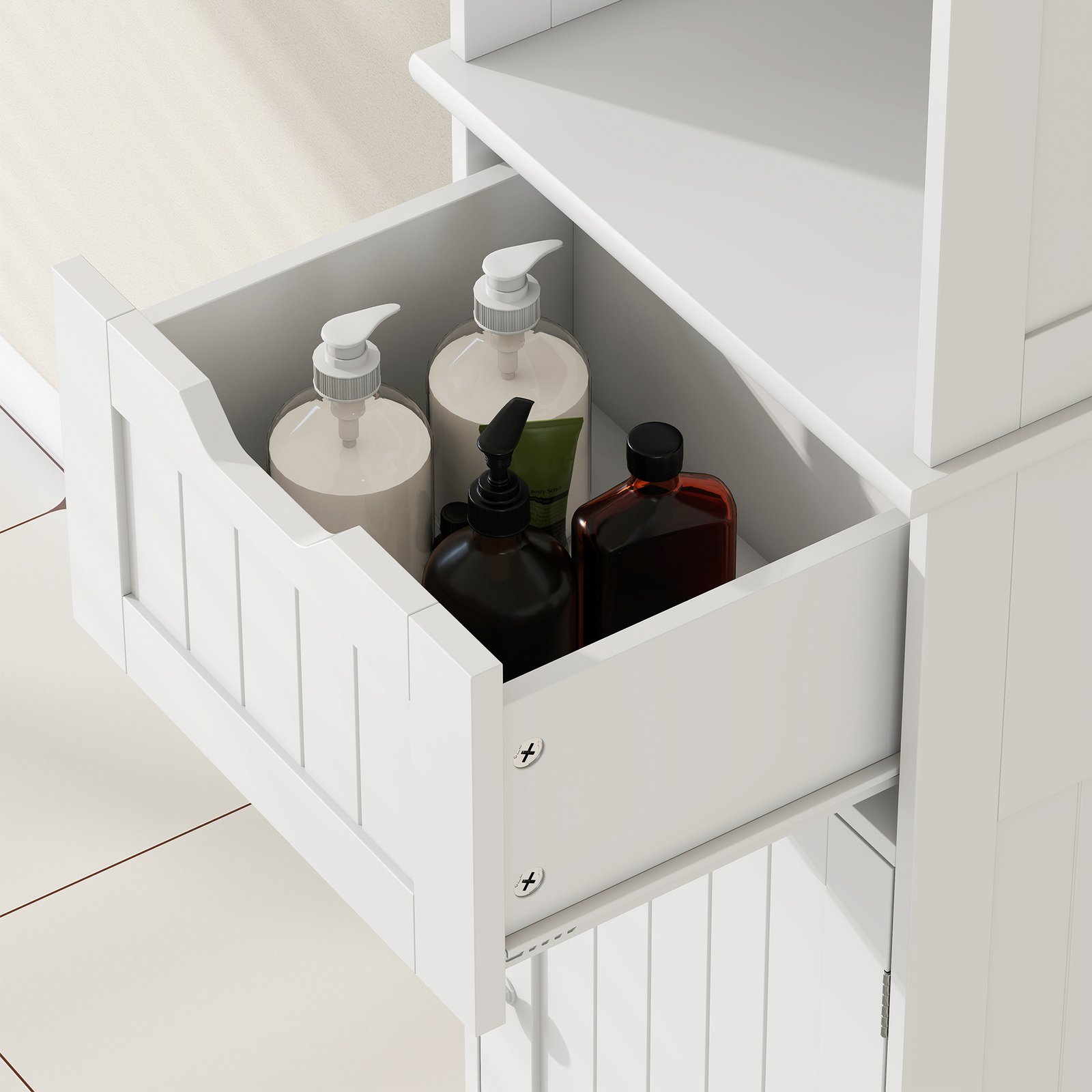 HOMCOM Slim Bathroom Storage Cabinet, with Sensor Lights - White - Image 9