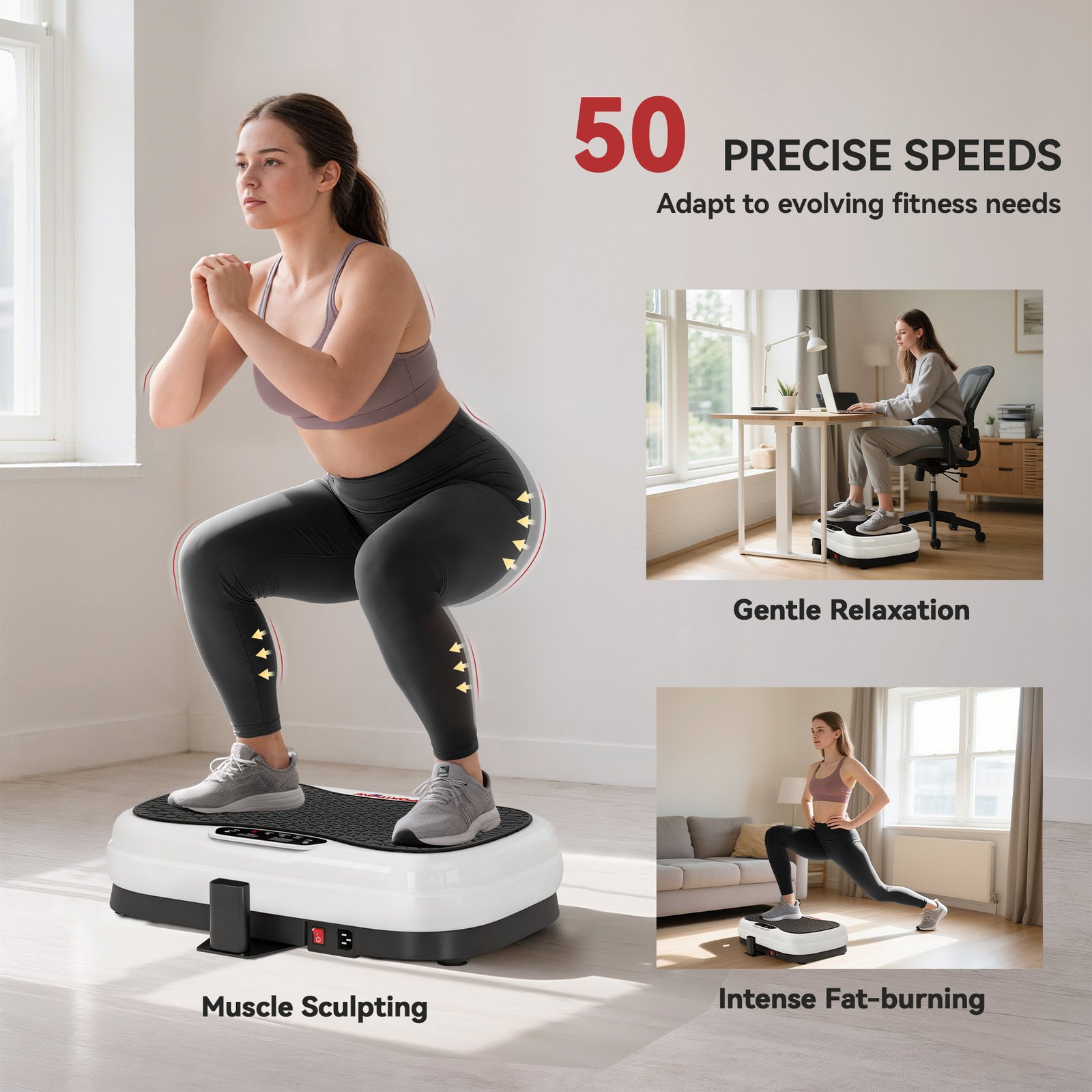 SPORTNOW Vibration Plate, with Adjustable/Removable Handle, Preset Modes, 50 Speeds - Image 4