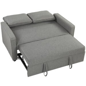 HOMCOM Double Sofa Bed Click Clack Sofa Bed Pull Out Bed with Adjustable Backrest for Living Room and Bedroom Grey