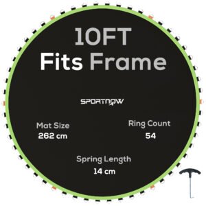 SPORTNOW Trampoline Replacement Mat with Spring Pull Tool, 54 V-Hooks, for 10ft Trampoline using 14cm Springs, Green