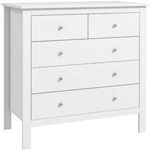 HOMCOM 5 Drawer Dresser for Bedroom, Modern Chest of Drawers, Wide Storage Unit for Living Room, Hallway, Closet, White