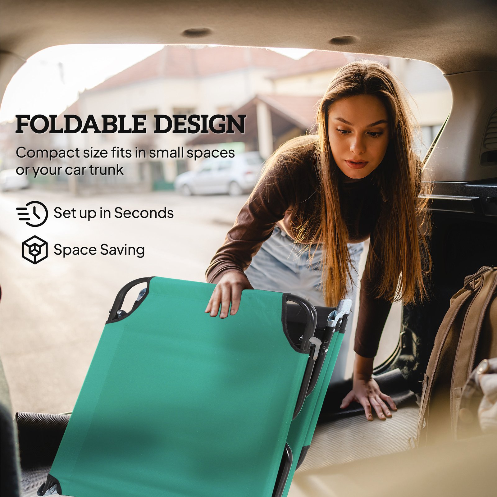 Outsunny Foldable Sun Lounger with 5-Position Adjustable Backrest, Outdoor Portable Recliner Chaise Lounge Chair, Green - Image 6