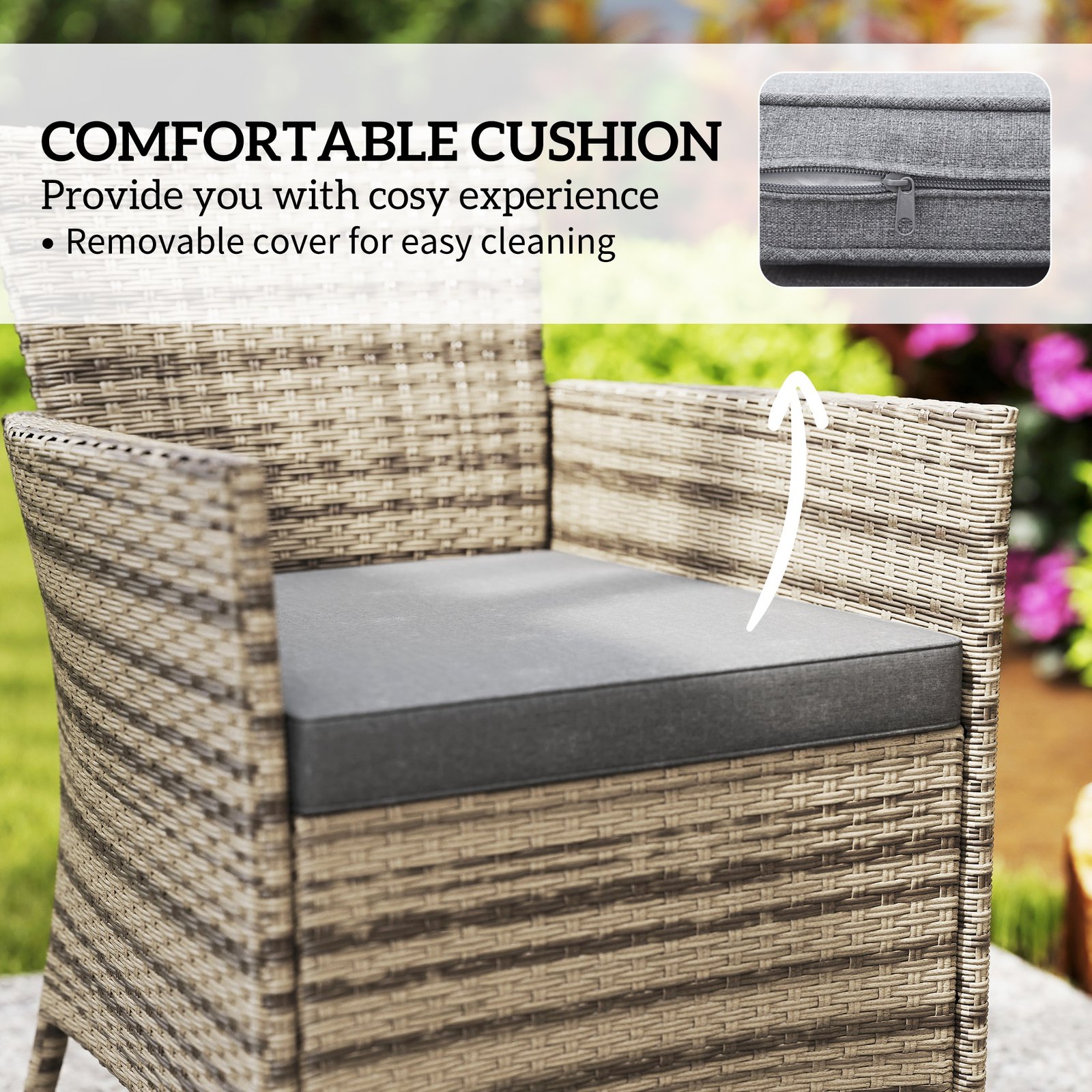 Outsunny Five-Piece Rattan Garden Set, with Two-Tier Table - Grey - Image 6