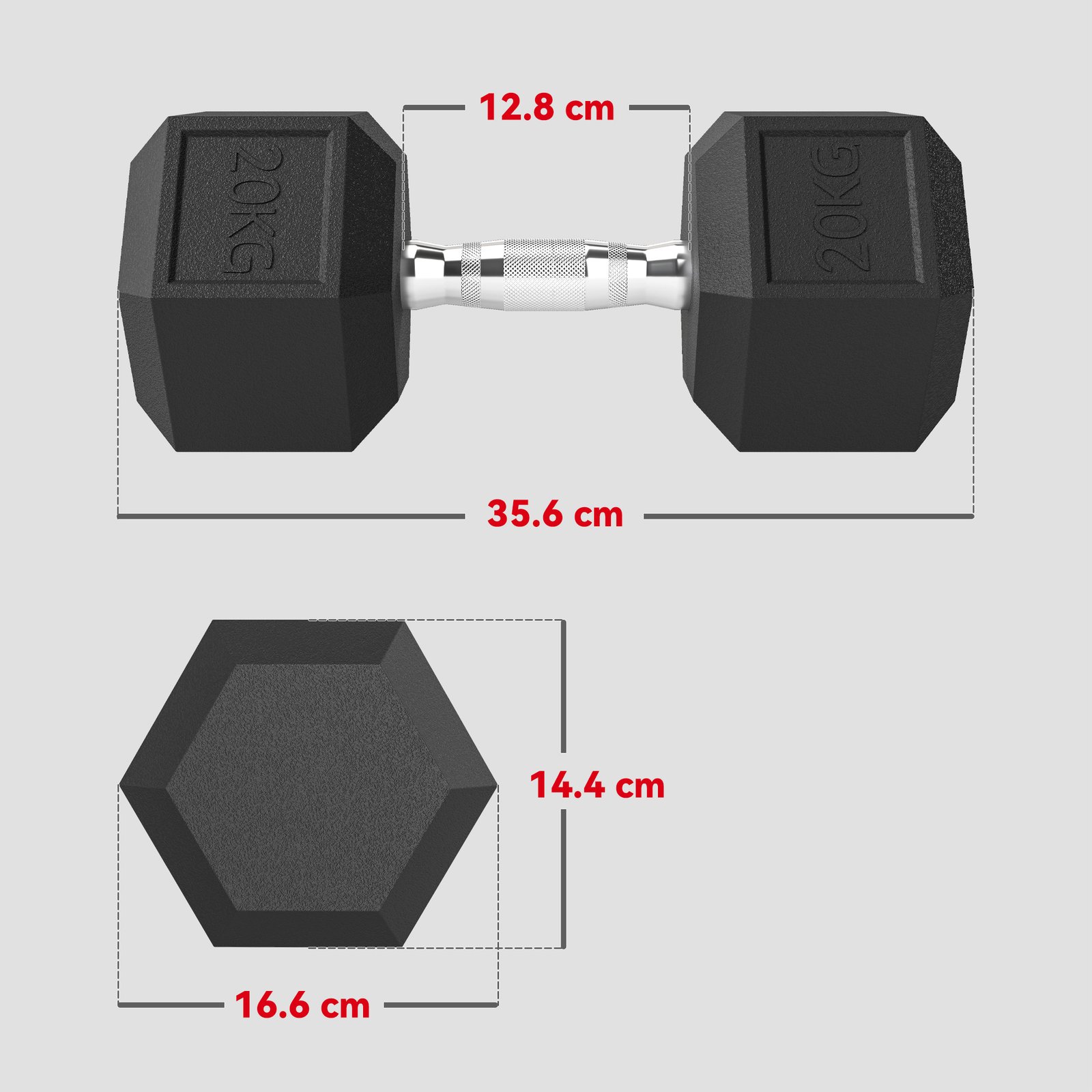HOMCOM 20KG Single Rubber Hex Dumbbell Portable Hand Weights Dumbbell Home Gym - Image 3