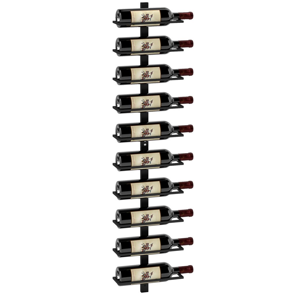 HOMCOM Wine Rack, Wall Mounted, 10 Tier Metal Wine Display Rack, Storage Holder for Kitchen, Dining Room, Bar, Cellar, Black
