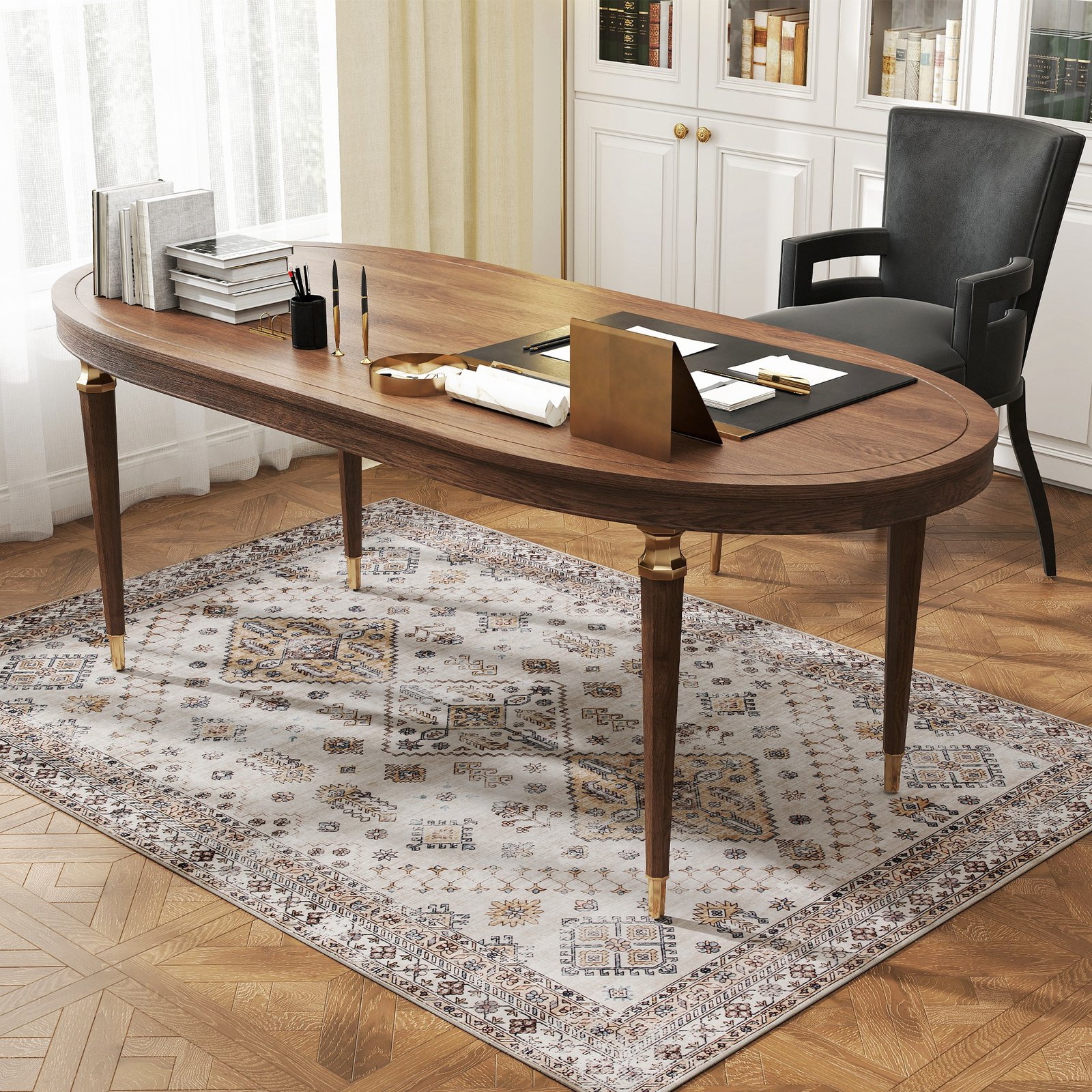 HOMCOM Vintage Area Rug, Non-Slip Washable Rug, Flannel Floor Carpet for Living Room, Bedroom, Dining Room, Home Office, 170 x 120 cm, Beige - Image 9