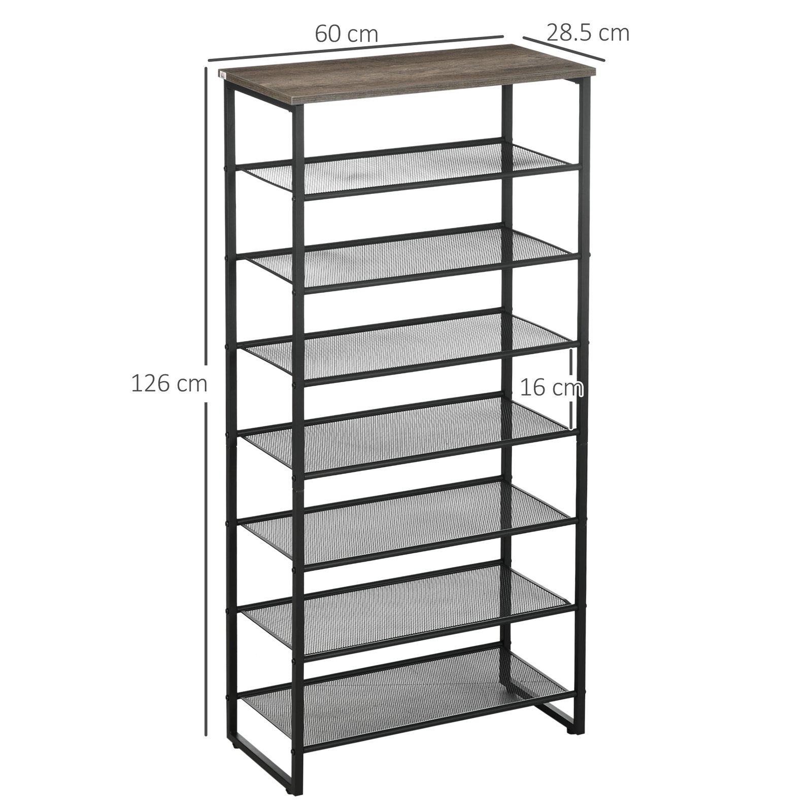 HOMCOM 8-Tier Shoe Rack, Shoe Storage Organizer with Mesh Shelves, Free Standing Shoe Shelf Stand for 21-24 Pairs of Shoes for Entryway, Hallway, Closet, Grey - Image 3