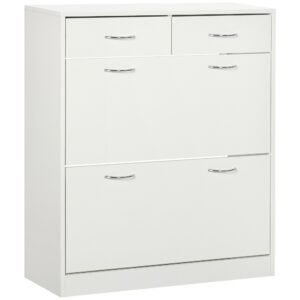 HOMCOM Narrow Shoe Storage with 2 Flip Drawers and Adjustable Shelves Shoe Cabinet Organizer for 12 Pairs of Shoes, White
