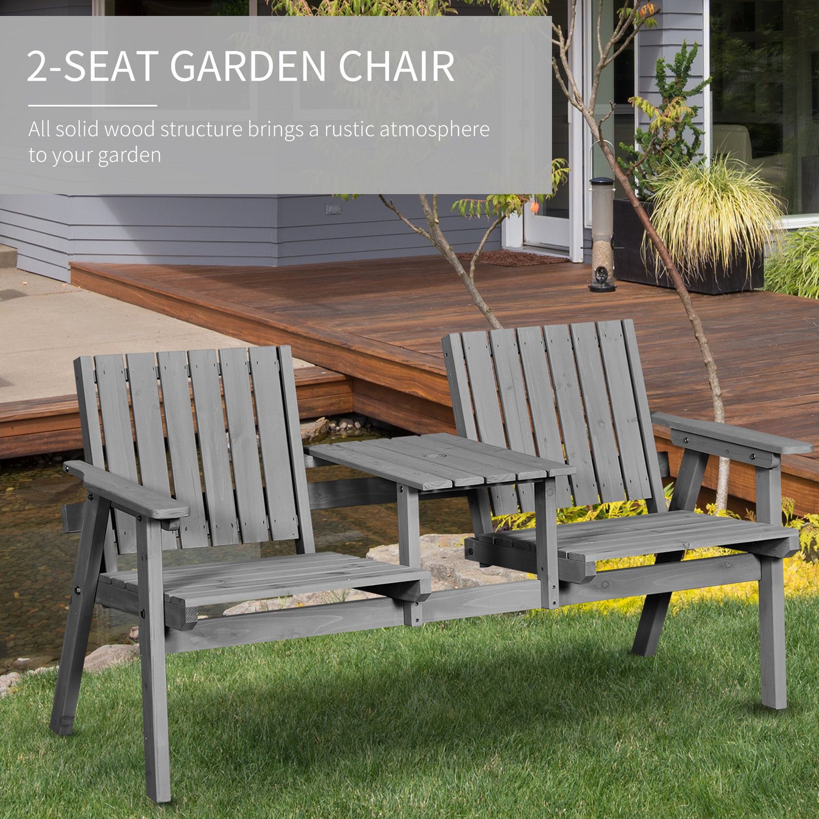 Outsunny 2-Seater Garden Bench Antique Loveseat for Yard, Lawn, Porch, Patio, Steel, Grey - Image 4