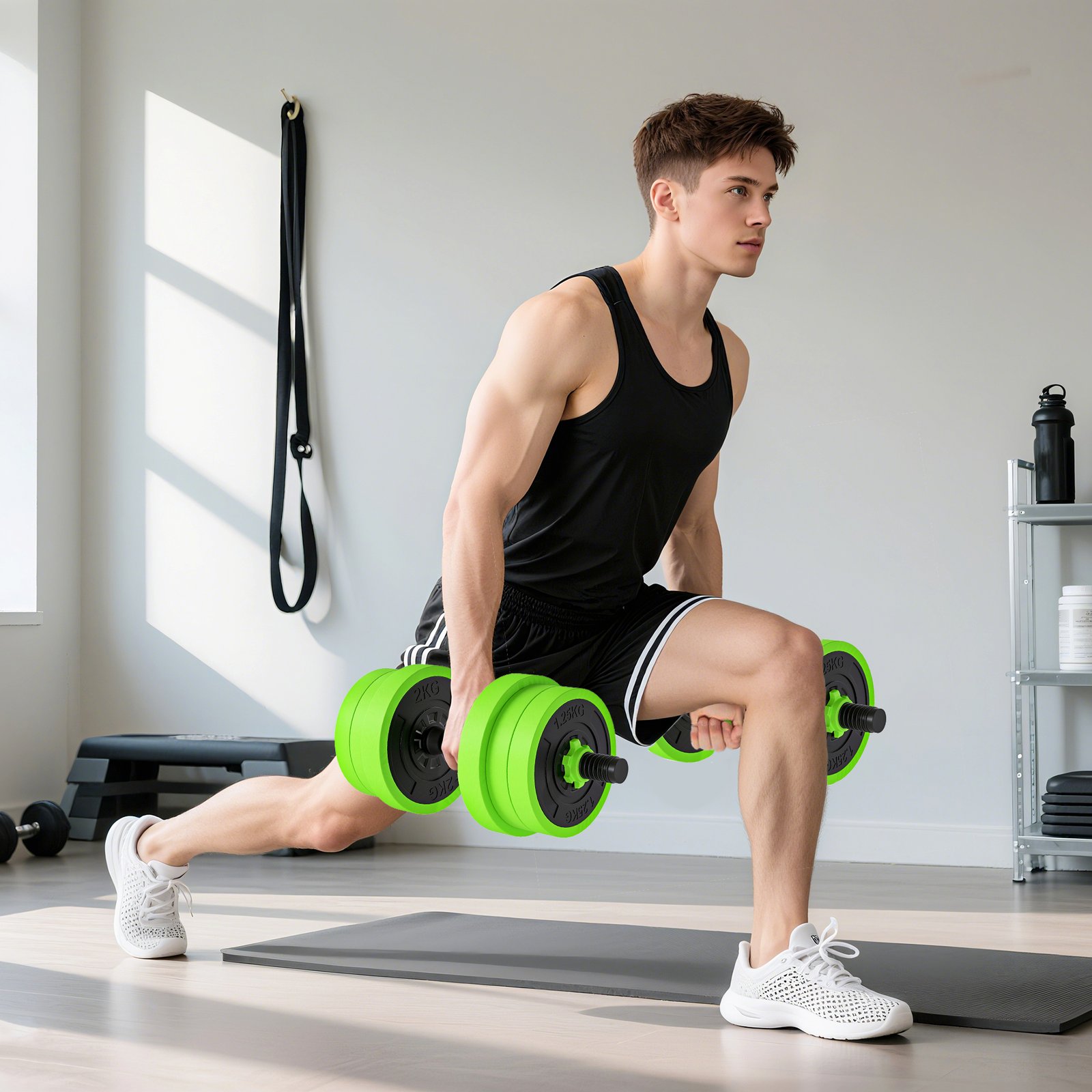 SPORTNOW 20kg 6-In-One Adjustable Weight Dumbbells Set, Barbell, Kettlebell, Push Up Stand - Green - Image 8