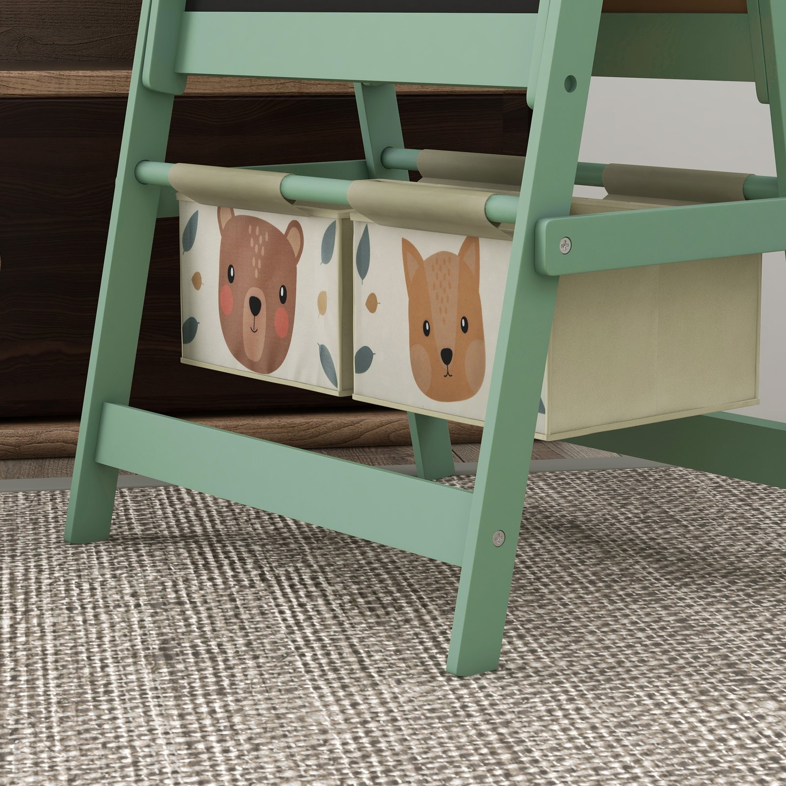 ZONEKIZ Kids Table and Chair Set and Kids Easel with Paper Roll, Storage Baskets, Kids Activity Furniture Set, Green - Image 8