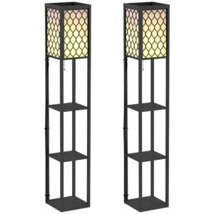 HOMCOM Three-Shelf Standing Lamps Set of 2 - Black