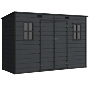 10 x 4 ft Resin Garden Shed, Outdoor Storage Shed with Floor, Windows Dark Grey