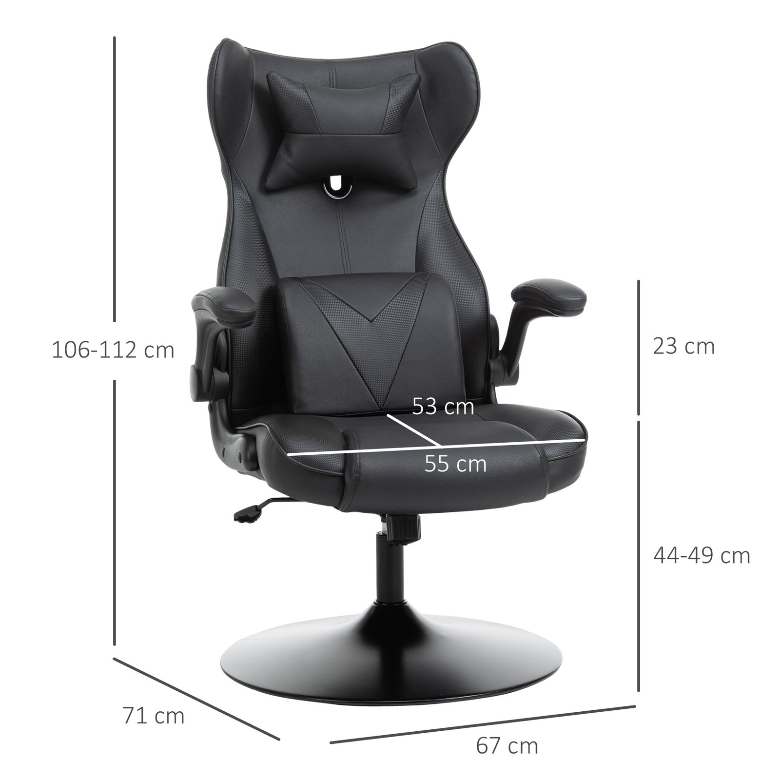 Vinsetto Video Game Chair with Lumbar Support, Racing Style Home Office Chair, Computer Chair with Swivel Base, Flip-up Armrest and Headrest, Black - Image 3
