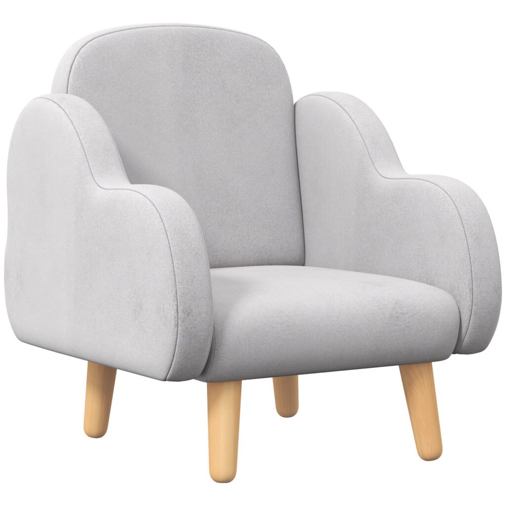 ZONEKIZ Kids Armchair Toddler Sofa Children Chair with Arm Rest, Wooden Frame, Velvet, PP Legs, Cloud Shape, for Ages 1.5-3 Years – Grey ZONEKIZ Kids Armchair Toddler Sofa Children Chair with Arm Rest, Wooden Frame, Velvet, PP Legs, Cloud Shape, for Ages 1.5-3 Years – Grey