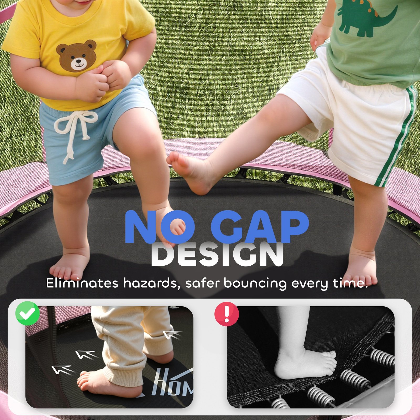HOMCOM 4.6FT/55" Kids Trampoline with Enclosure Net, Outdoor Indoor Use, for Ages 3-10 Years, Pink - Image 5