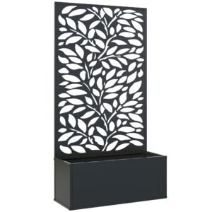 Outsunny Outdoor Metal Planter, with Back Trellis - Black
