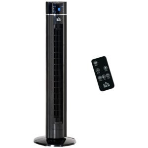 HOMCOM Anion Tower Fan for Bedroom, 42 inch, 6 m/s Powerful Velocity, Standing Floor Fan with 60° Oscillating, 3 Modes, 3 Speeds, 8 Hour Timer, LED Display, Remote Control, Black