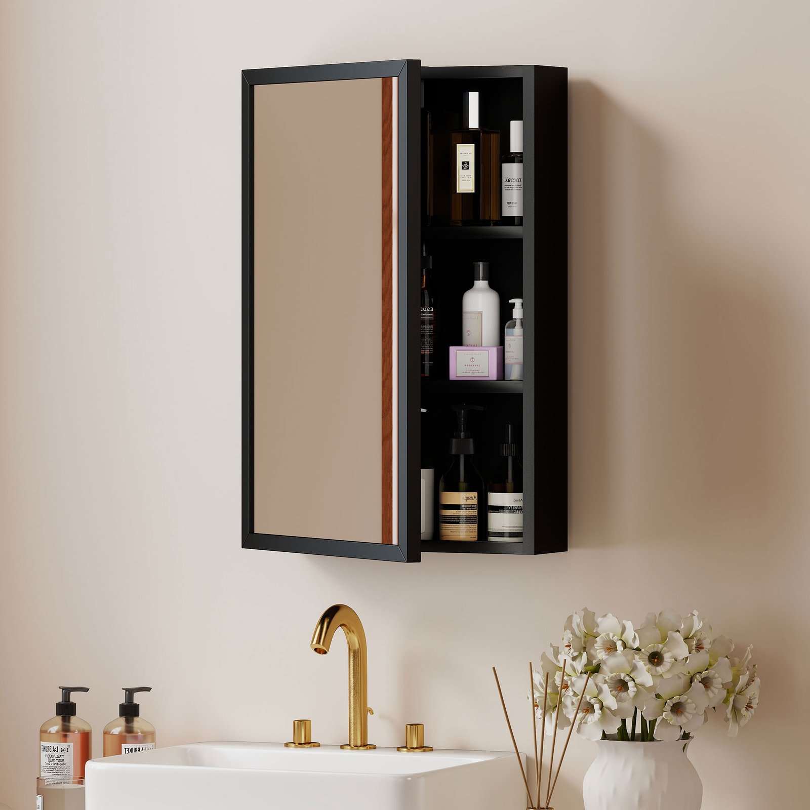 kleankin Bathroom Cabinet with Mirror, Wall Mounted Bathroom Mirror Cabinet with Storage Shelves, 40 x 12 x 60 cm, Black - Image 2