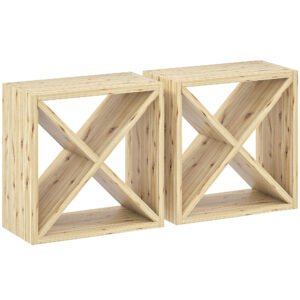 HOMCOM Set of 2 Wooden Wine Rack, X-Shaped Square Tabletop Storage Holder for 24 Bottle, Natural Wood
