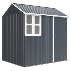 Outsunny 7 x 6ft Galvanised Garden Shed with Latch and Galvanised Steel Frame - Dark Grey