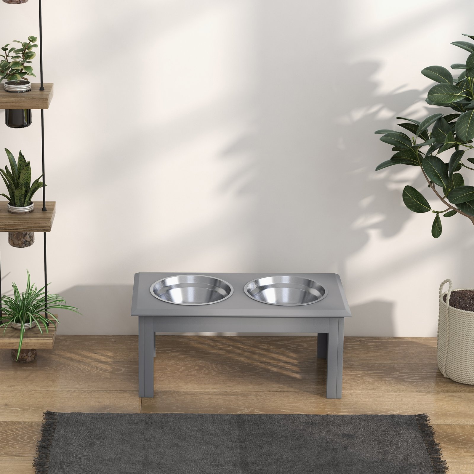 PawHut Raised Dog Feeding Bowls with Stand, Stainless Steel for Medium Dog, 58L x 31W x 25H cm - Grey - Image 8
