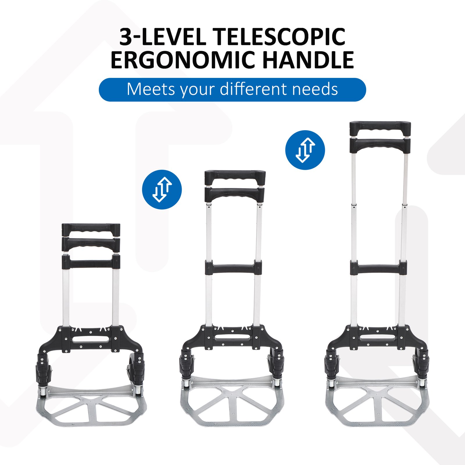 HOMCOM Aluminium Folding Hand Truck Trolley, Heavy Duty Foldable Sack Cart with Adjustable Telescoping Handle, 70KG Load Capacity - Image 6