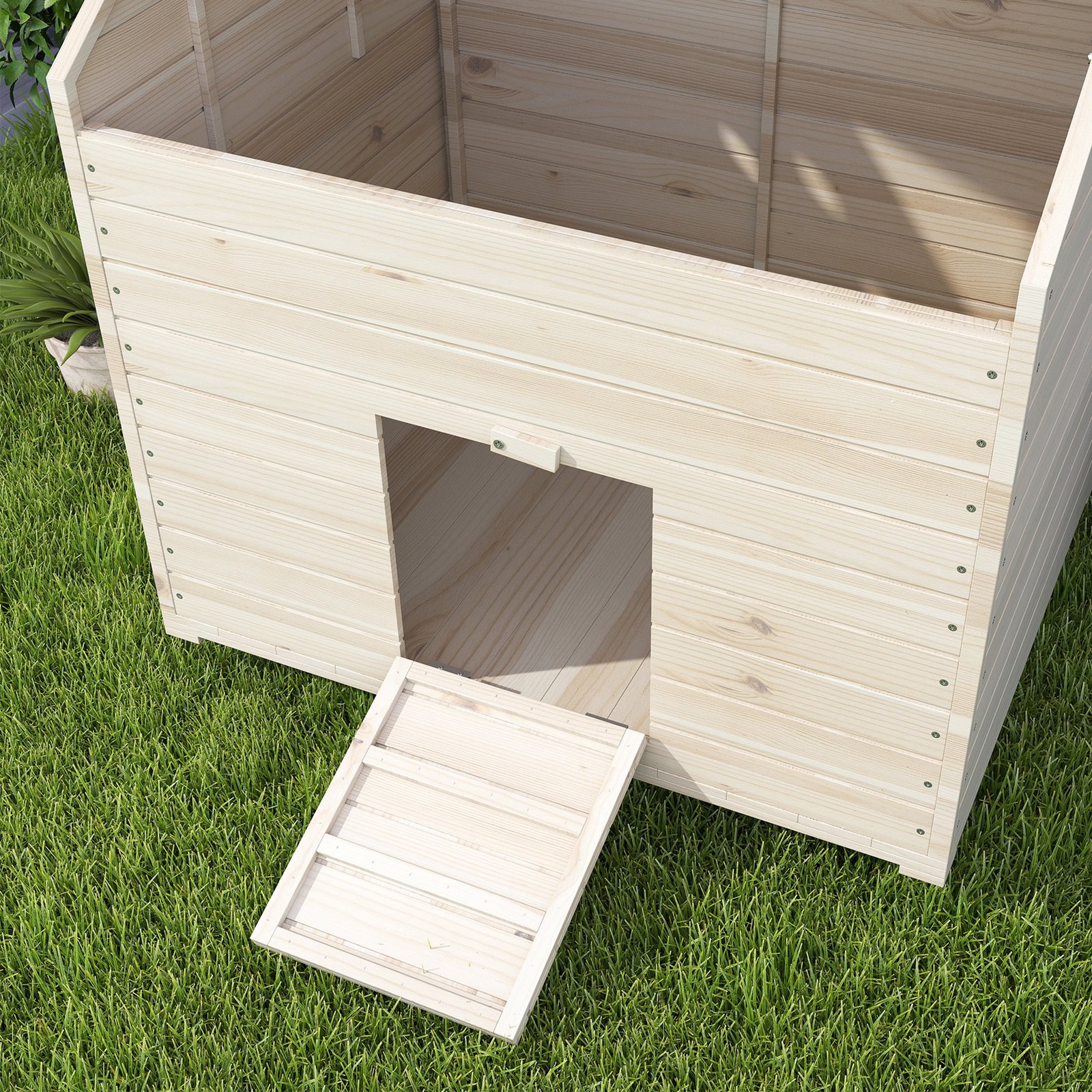 PawHut Wooden Duck House Poultry Coop for 2-4 Ducks with Openable Roof Raised Feet Air Holes Natural - Image 9