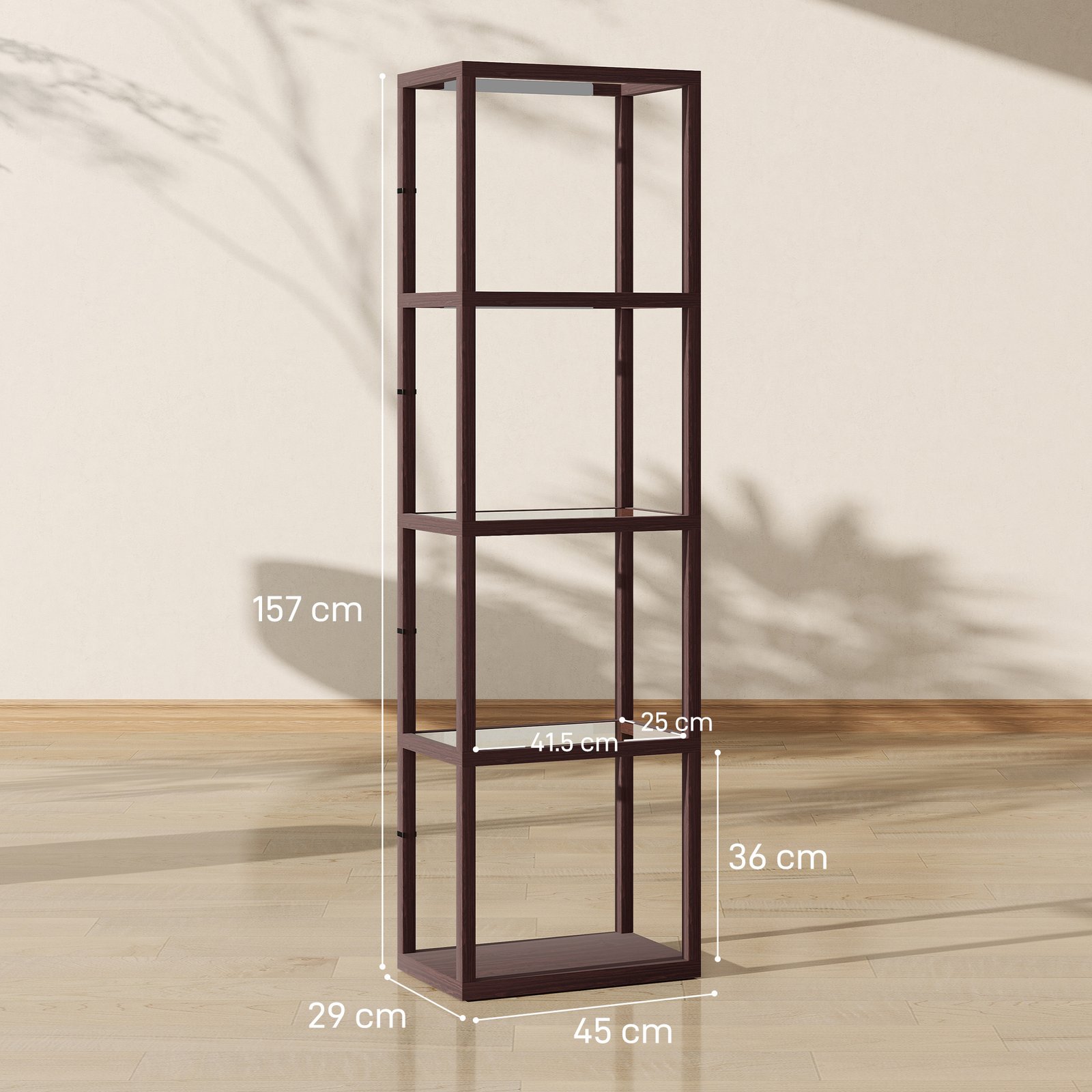 HOMCOM Four-Shelf Floor Lamp - Dark Brown - Image 3