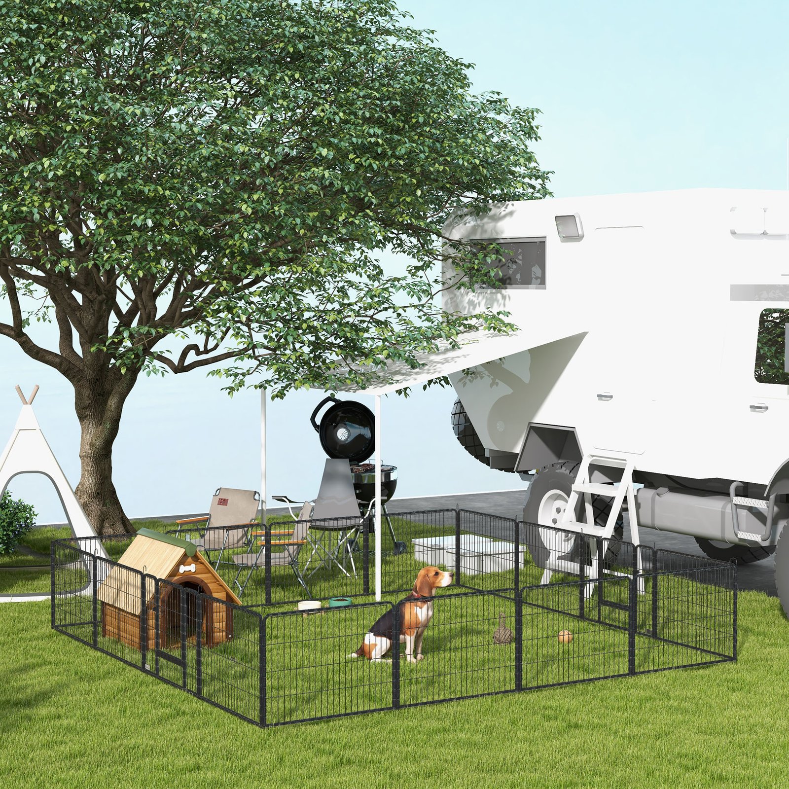 PawHut 16 Panels Heavy Duty Puppy Playpen, for Small Dogs, Indoor and Outdoor Use - Grey - Image 2