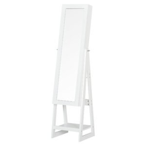 HOMCOM Jewellery Cabinet, Standing Mirror with LED Lights, Full-Length Mirror with Storage Drawers, Hooks and Shelves, Make-Up Armoire, Jewellery Organiser for Bedroom, White