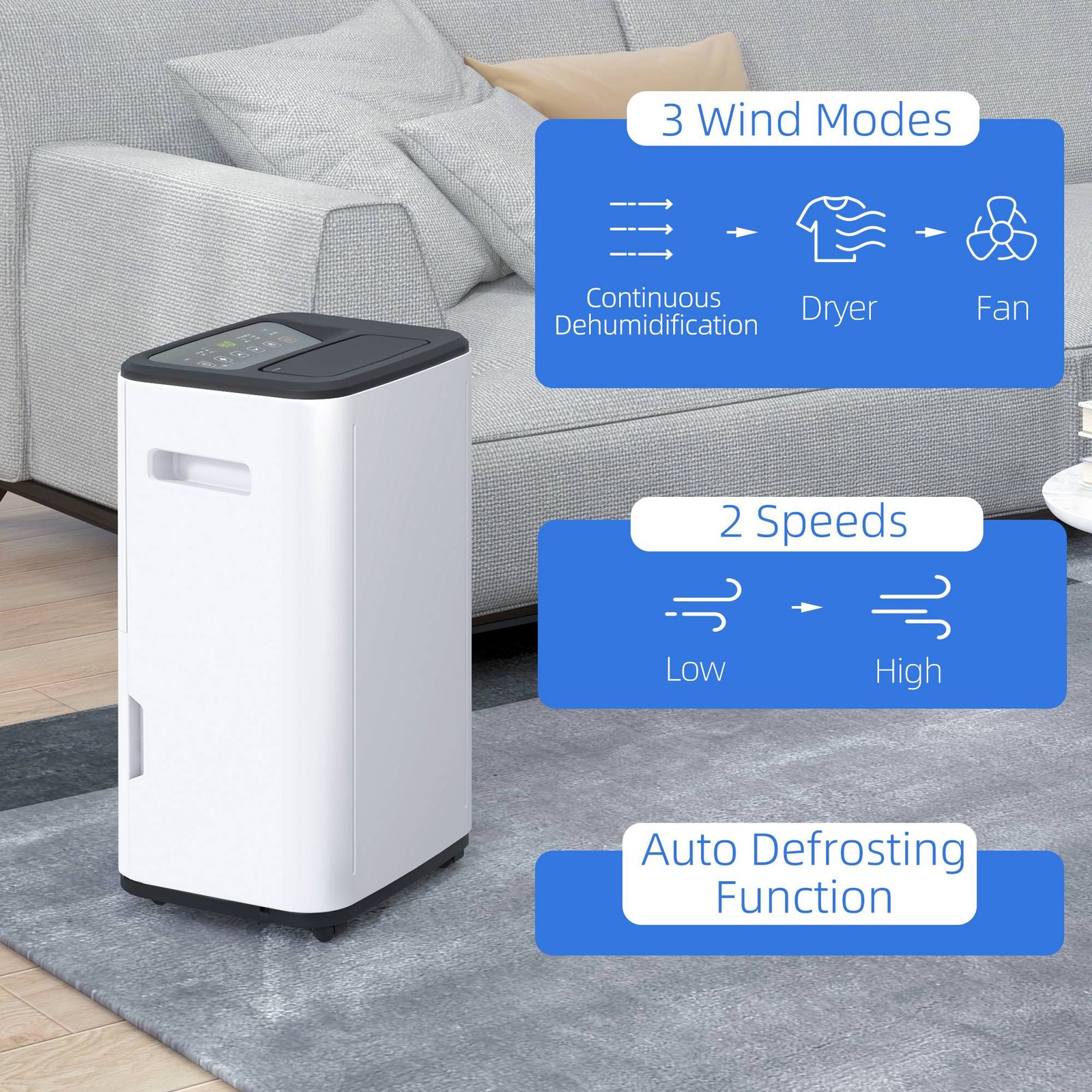 HOMCOM 6000mL Portable Dehumidifier with 24H Timer, 3 Dehumidifying Modes, 20L/Day, for Home Laundry Basement - Image 5
