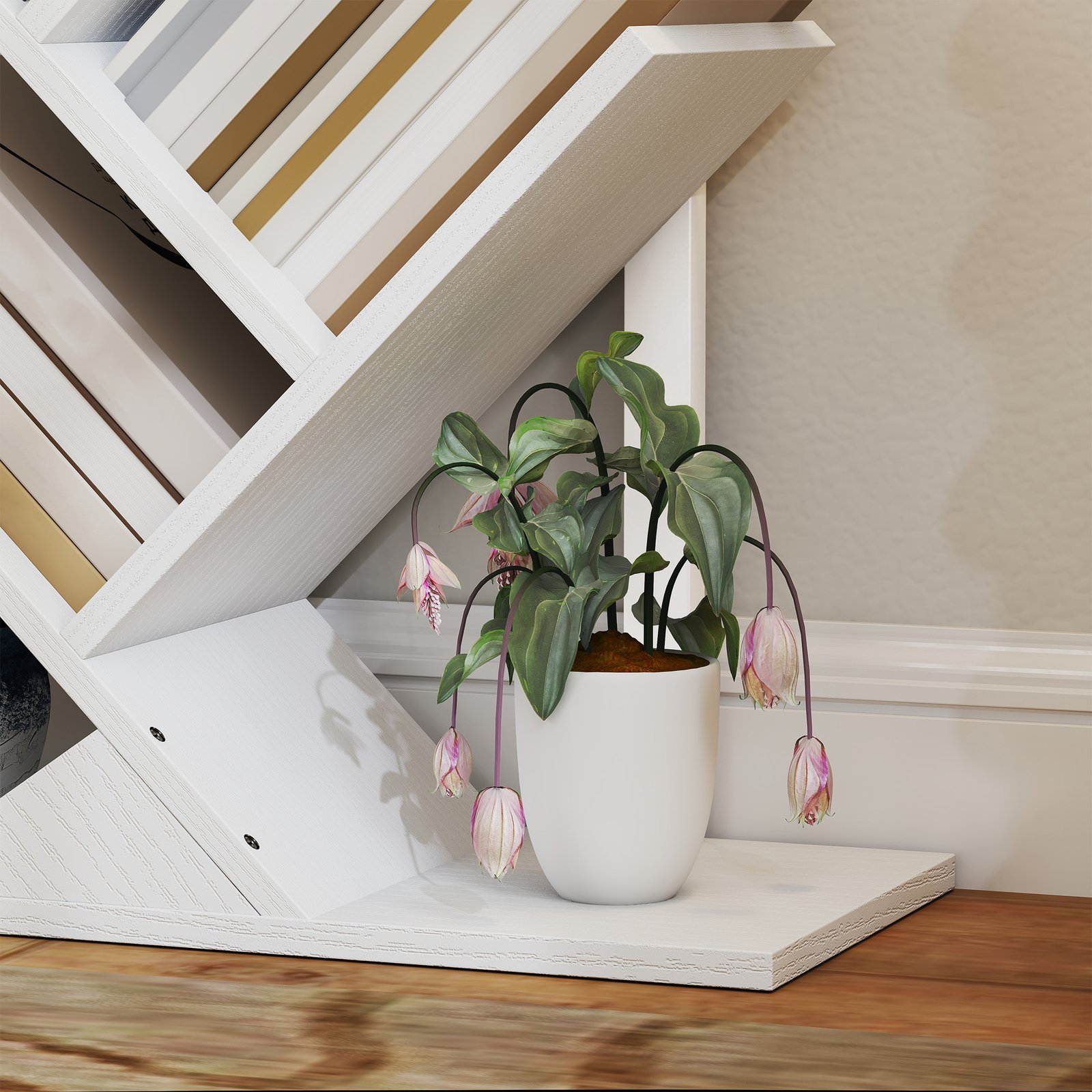 HOMCOM 9-Tier Tree Bookshelf, Industrial Free Standing Bookcase with Steel Frame, Display Storage White - Image 9