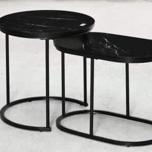 HOMCOM Marble-Effect Nest of Tables - Black/White