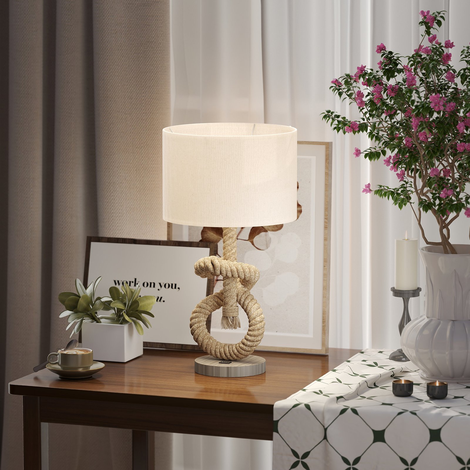 HOMCOM Nautical LED Table Lamp with USB Charging Port, Bedside Desk Lamp for Bedroom, Living Room, Home Office - Image 2