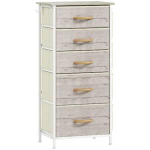 HOMCOM Chest of Five Fabric Drawers - Natural Wood Finish
