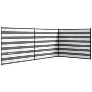 Outsunny 4 Pole Camping Windbreaks, Beach Wind Shield Shelter with Carry Bag and Steel Poles, 540cm x 150cm, Grey and White