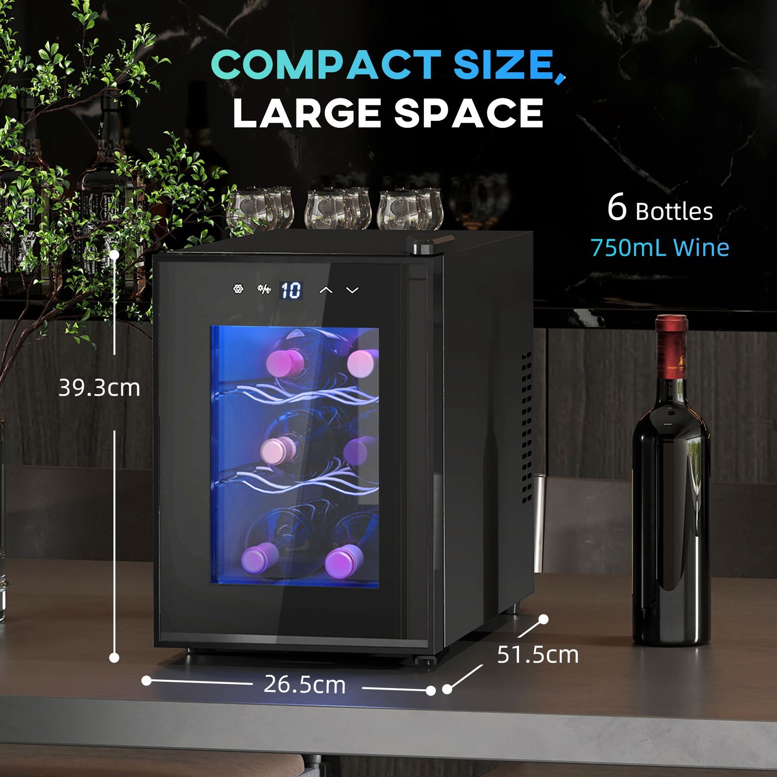 HOMCOM Six Bottle 8-18? Countertop Wine Fridge - Black - Image 3