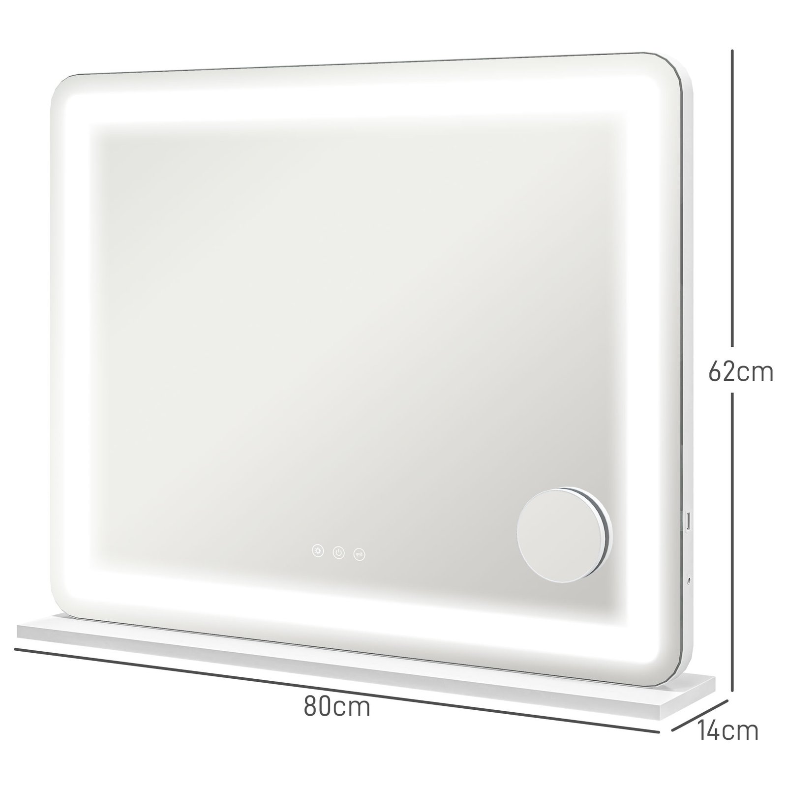 HOMCOM Vanity Mirror with Lights, Large 80x62 cm Lighted Makeup Mirror with 3 Colour, 10X Magnifying, USB Charging Port, Touch Screen, Tabletop or Wall Mounted Design, White - Image 3