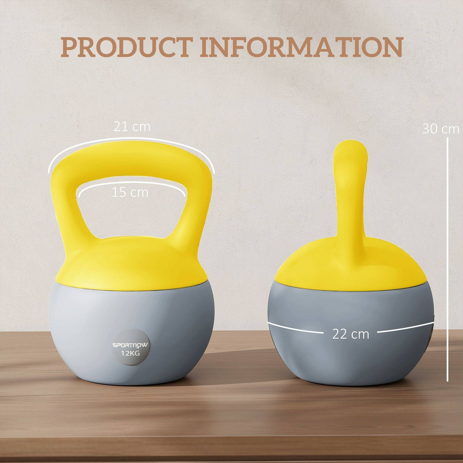 SPORTNOW 12KG Soft Kettlebell, Kettlebell with Non-Slip Handle for Home Gym, Weight Lifting, Strength Training, Yellow/Grey - Image 3