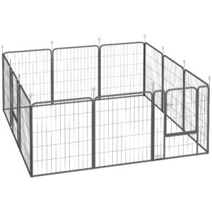 PawHut 12-Panel Solid Dog Playpen with Doors, for Medium Dogs, 80cm High, Black