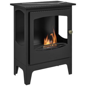 HOMCOM Freestanding Ethanol Fireplace, Steel Bioethanol Fireplace with Stainless Steel Flame Snuffer, 0.9L Tank, 3 Hours Burning Time for Indoor, Black