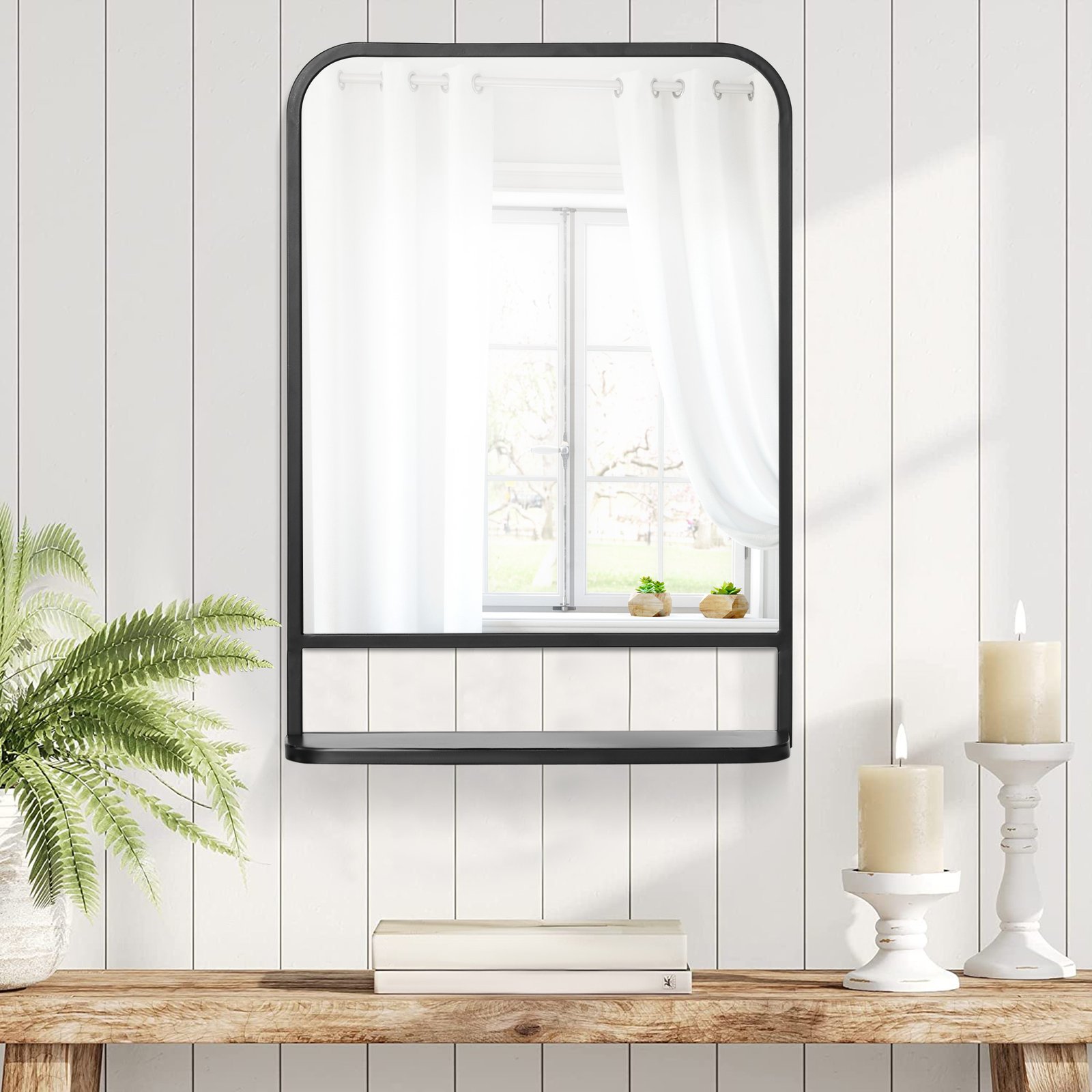 HOMCOM Modern Square Wall Mirror with Storage Shelf, 70 x 50 cm Mirrors for Living Room, Bedroom, Black - Image 6