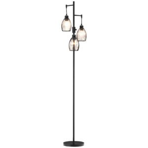 HOMCOM 3-Light Floor Lamp, 170cm Industrial Dimmable Standing Lamp with Steel Wire Cage Lampshades for Living Room, Bedroom, Dining Room, Study, Bulb Not Included, Black