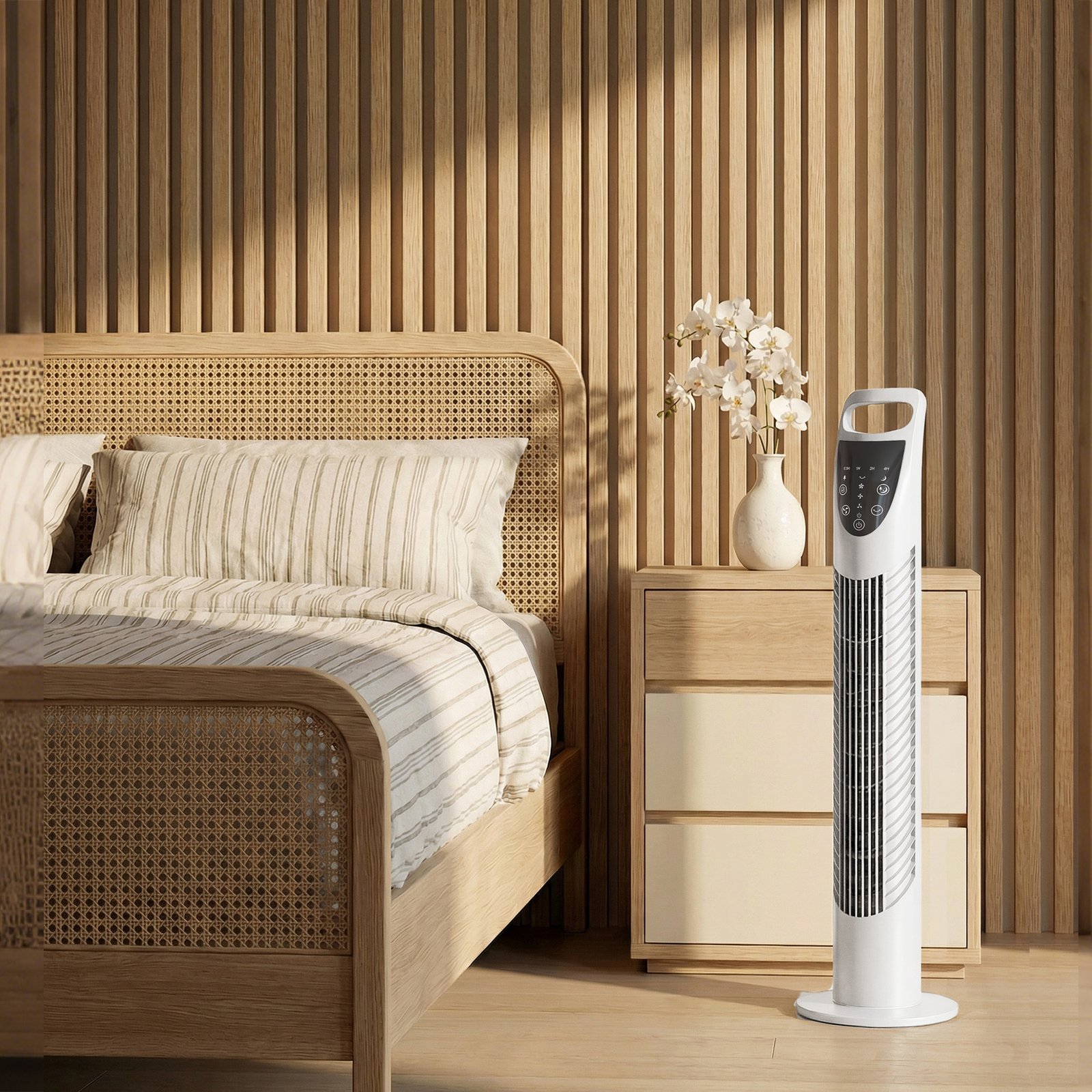 HOMCOM Tower Fan Oscillating 3 Speeds 3 Winds 40W w/ RC Timer Quiet - White - Image 8