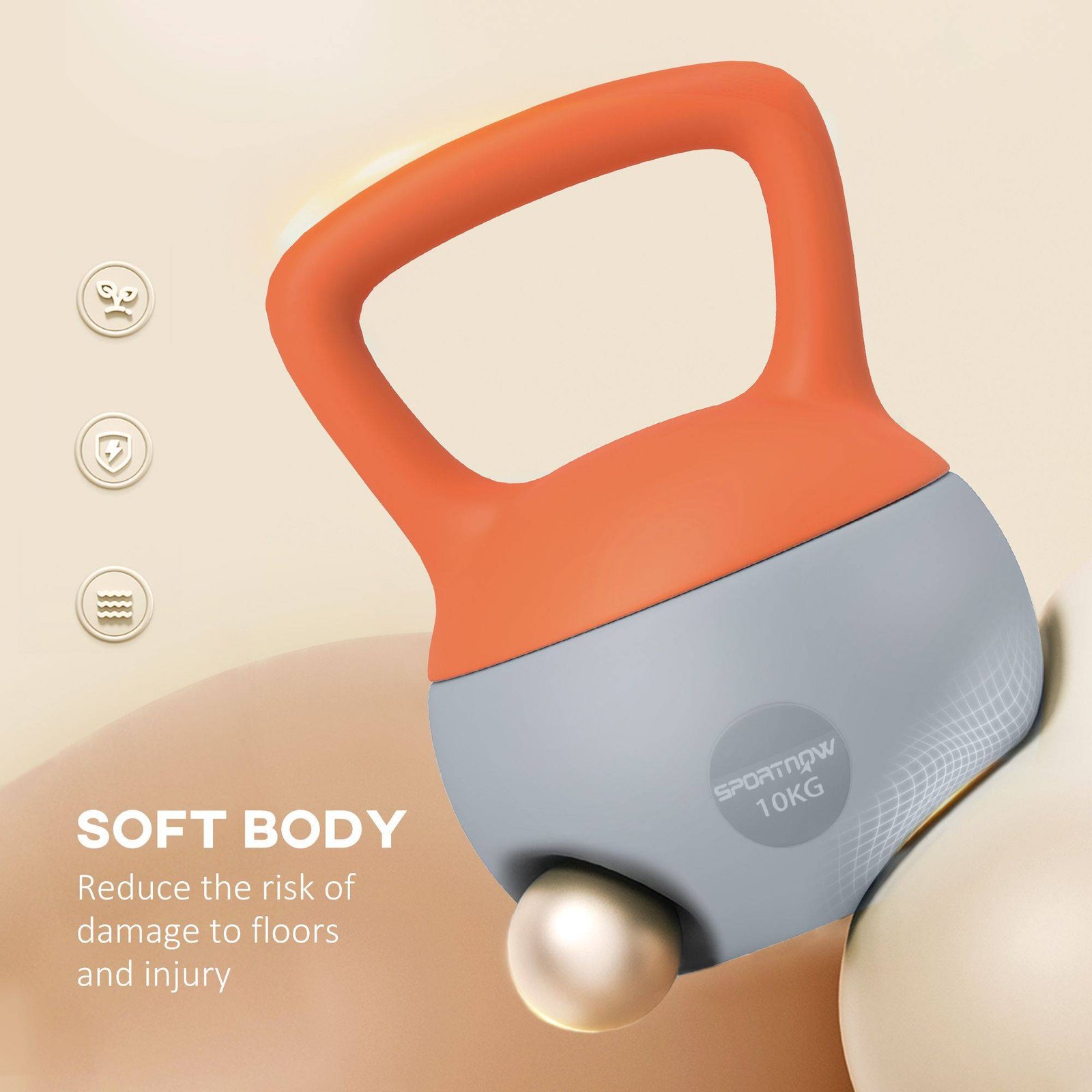 SPORTNOW 10KG Soft Kettlebell, Kettle Bell with Non-Slip Handle for Home Gym, Weight Lifting, Strength Training, Orange/Grey - Image 4