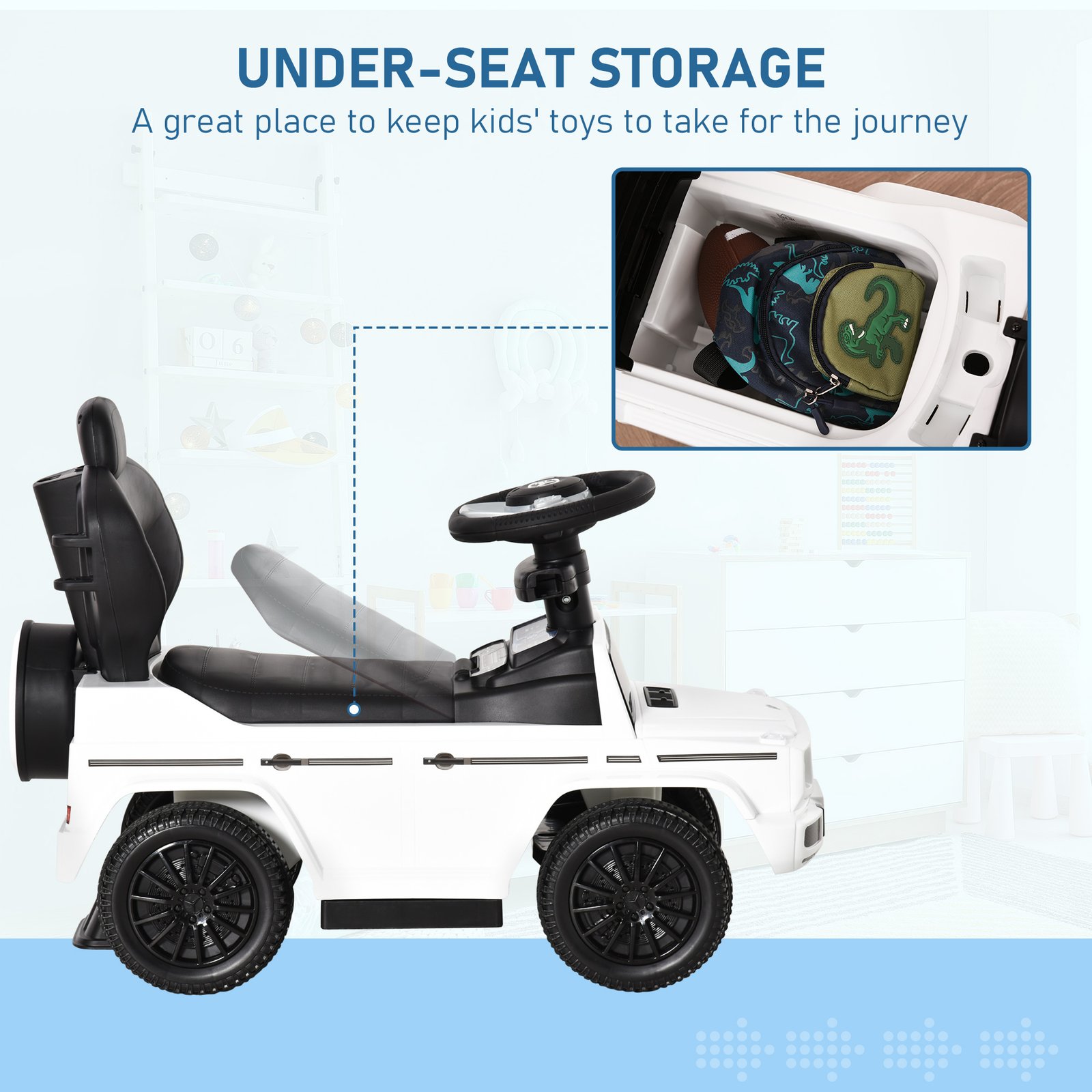 HOMCOM 3 in 1 Kids Children Ride on Push Car Toddler Sliding Car G350 Licensed Walker Foot to Floor Slider Push-Along with Horn Steering Wheel NO POWER Manual, White - Image 6