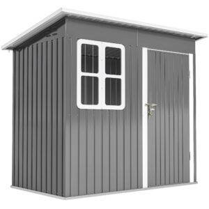 Outsunny 7 x 4ft Eco-friendly Galvanised Steel Garden Shed, with Lock and Gloves, 40kg/? Snow Capacity - Grey